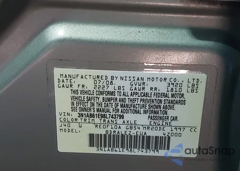 2008 Nissan Sentra 2.0S z USA, uszkodzony, nr VIN 3N1AB61E98L743799